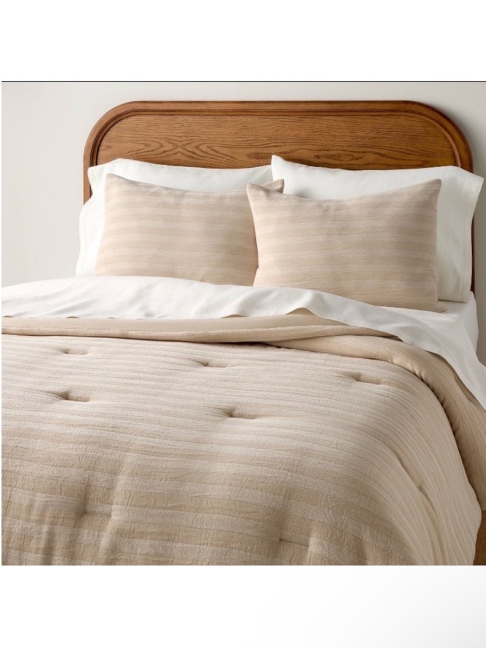 NWT 3pc Full/Queen Tonal Stripe Comforter Set Tan - Hearth & Hand with Magnolia
